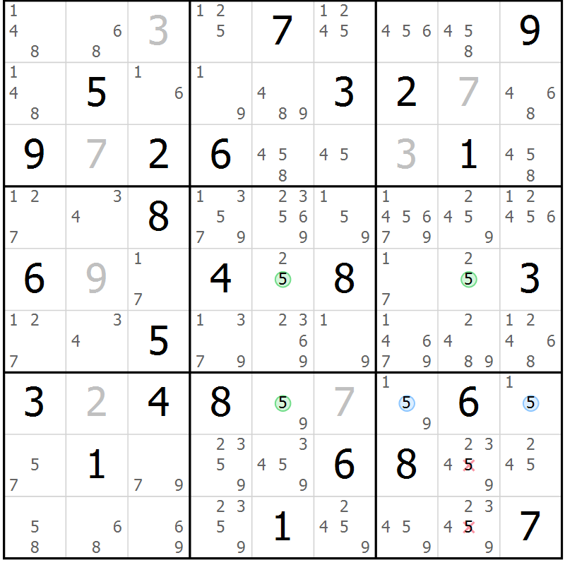 Position des candidats pour la solution de la Gr 84 page 87 du magazine de sudoku Suprême n° 034