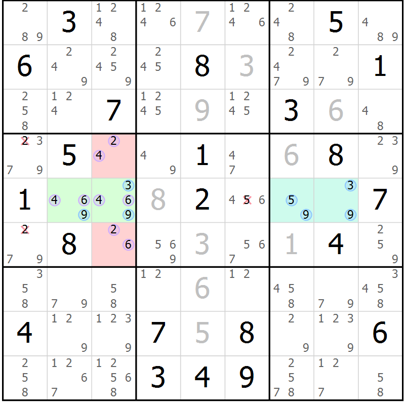 Position des candidats pour la solution de la Gr 9 page 12 du magazine de sudoku Suprême n° 034