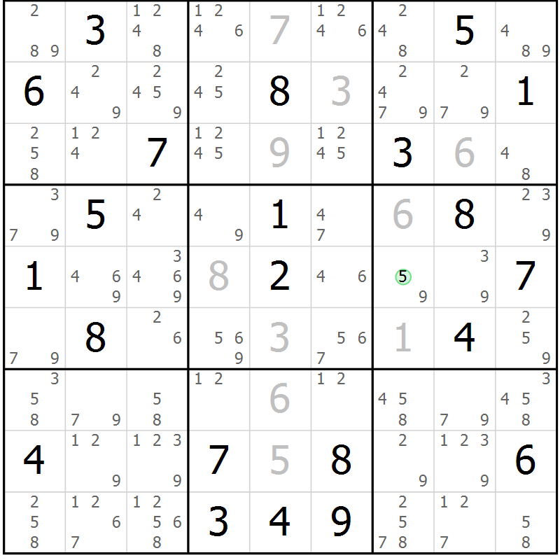 Position des candidats pour la solution de la Gr 9 page 12 du magazine de sudoku Suprême n° 034