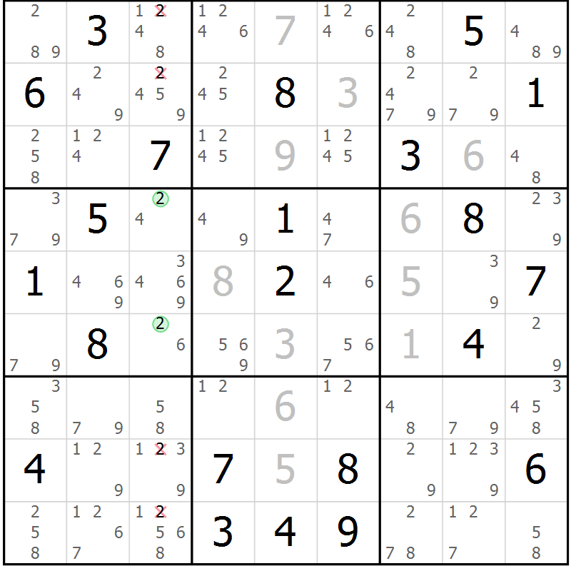 Position des candidats pour la solution de la Gr 9 page 12 du magazine de sudoku Suprême n° 034