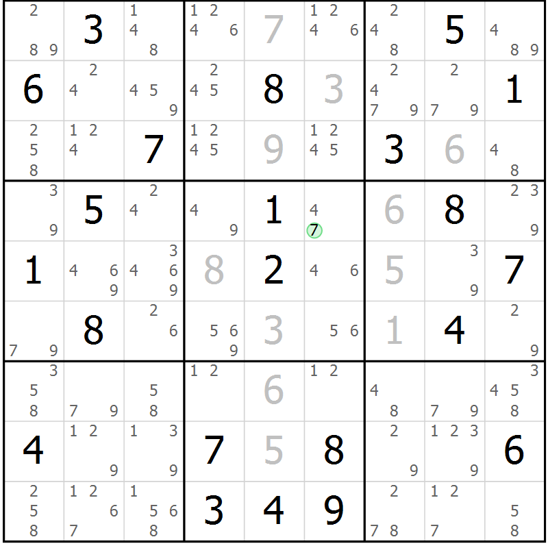 Position des candidats pour la solution de la Gr 9 page 12 du magazine de sudoku Suprême n° 034