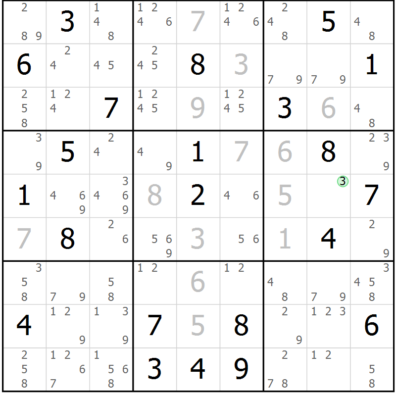 Position des candidats pour la solution de la Gr 9 page 12 du magazine de sudoku Suprême n° 034