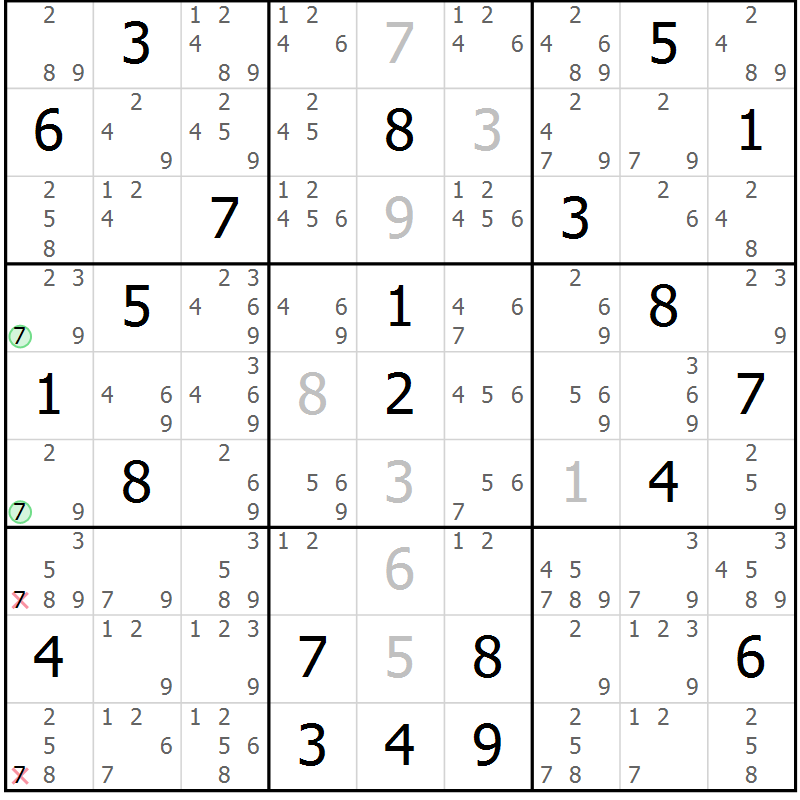 Position des candidats pour la solution de la Gr 9 page 12 du magazine de sudoku Suprême n° 034
