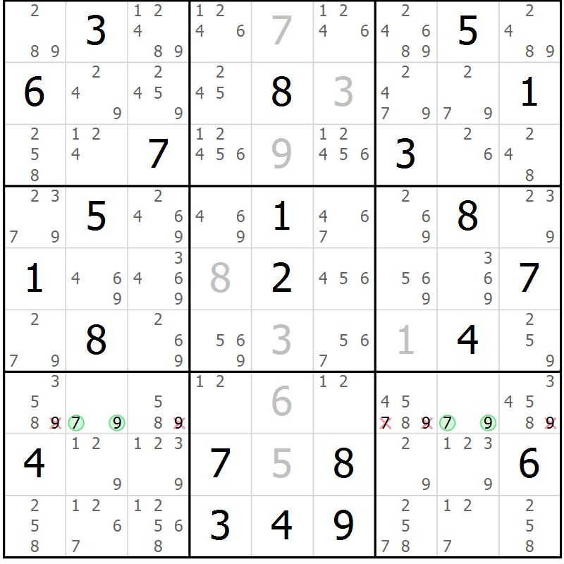 Position des candidats pour la solution de la Gr 9 page 12 du magazine de sudoku Suprême n° 034