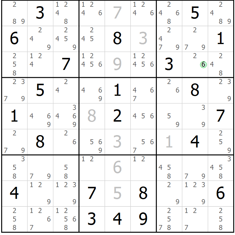 Position des candidats pour la solution de la Gr 9 page 12 du magazine de sudoku Suprême n° 034