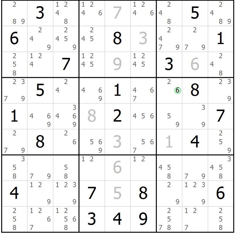 Position des candidats pour la solution de la Gr 9 page 12 du magazine de sudoku Suprême n° 034