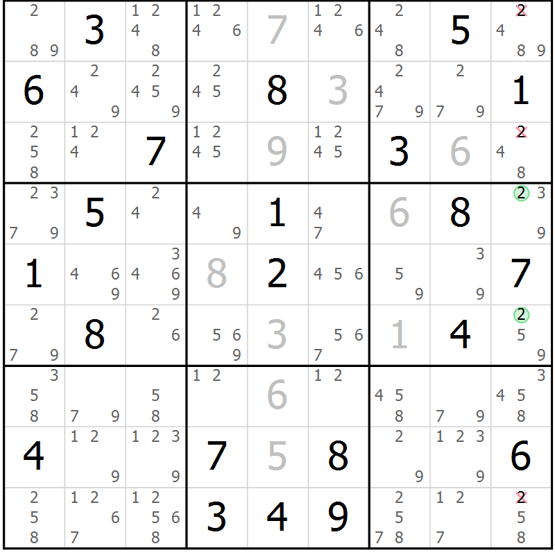 Position des candidats pour la solution de la Gr 9 page 12 du magazine de sudoku Suprême n° 034