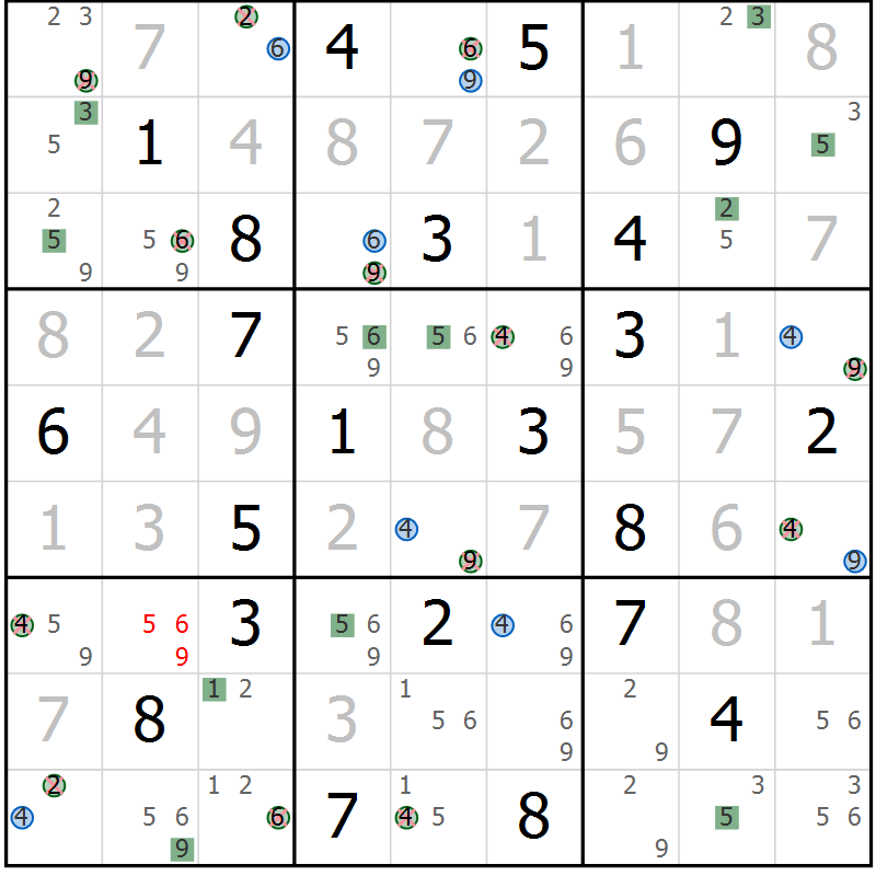 Position des candidats pour la solution de la Gr 1 page 4 du magazine de sudoku Sudoku Suprême n° 036