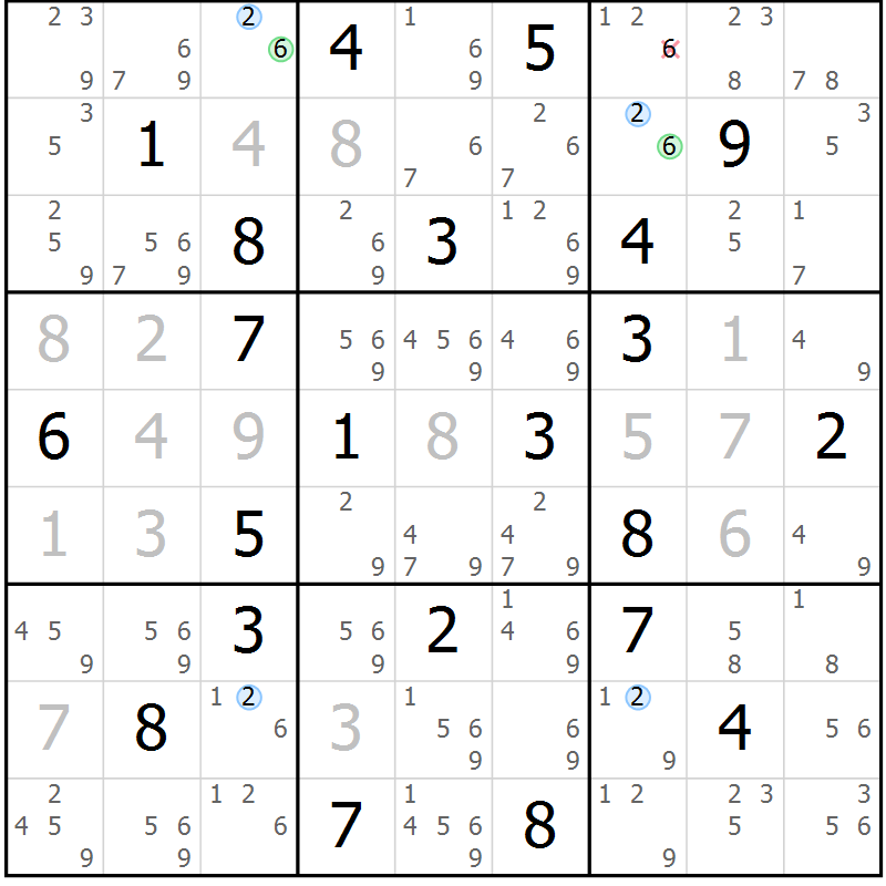 Position des candidats pour la solution de la Gr 1 page 4 du magazine de sudoku Sudoku Suprême n° 036