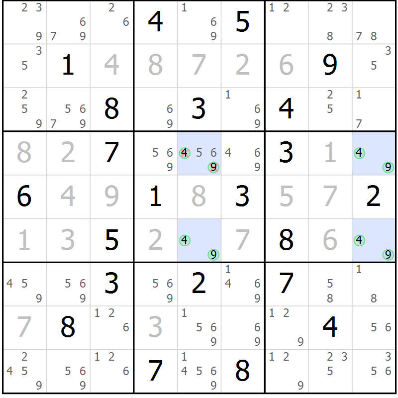 Position des candidats pour la solution de la Gr 1 page 4 du magazine de sudoku Sudoku Suprême n° 036