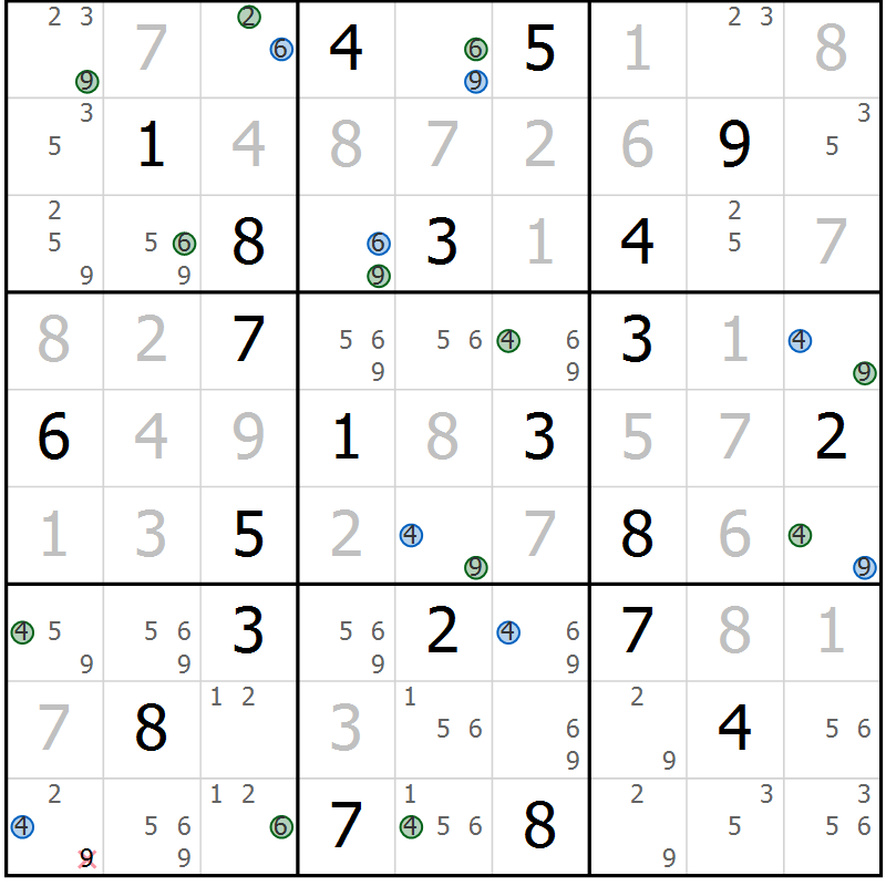 Position des candidats pour la solution de la Gr 1 page 4 du magazine de sudoku Sudoku Suprême n° 036