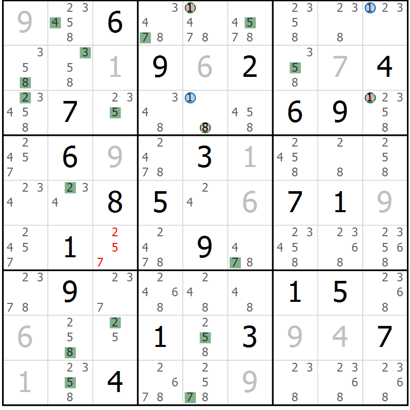 Position des candidats pour la solution de la Gr 10 page 13 du magazine de sudoku Sudoku Suprême n° 036