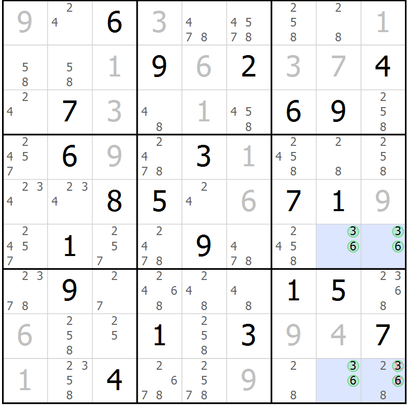 Position des candidats pour la solution de la Gr 10 page 13 du magazine de sudoku Sudoku Suprême n° 036