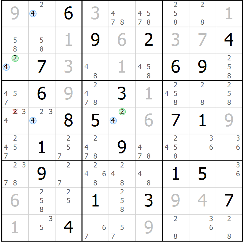 Position des candidats pour la solution de la Gr 10 page 13 du magazine de sudoku Sudoku Suprême n° 036