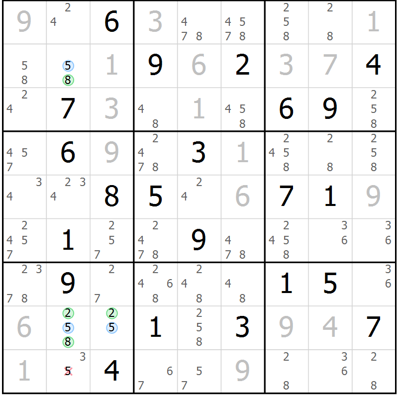 Position des candidats pour la solution de la Gr 10 page 13 du magazine de sudoku Sudoku Suprême n° 036