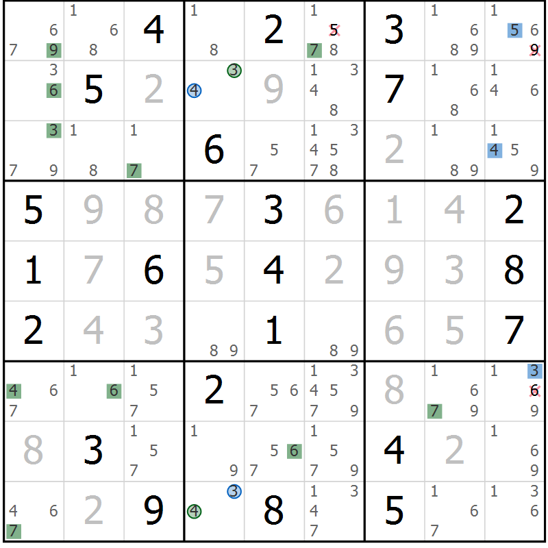 Position des candidats pour la solution de la Gr 11 page 14 du magazine de sudoku Sudoku Suprême n° 036