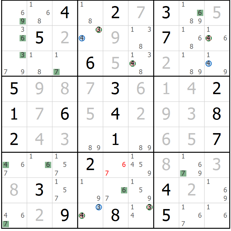 Position des candidats pour la solution de la Gr 11 page 14 du magazine de sudoku Sudoku Suprême n° 036