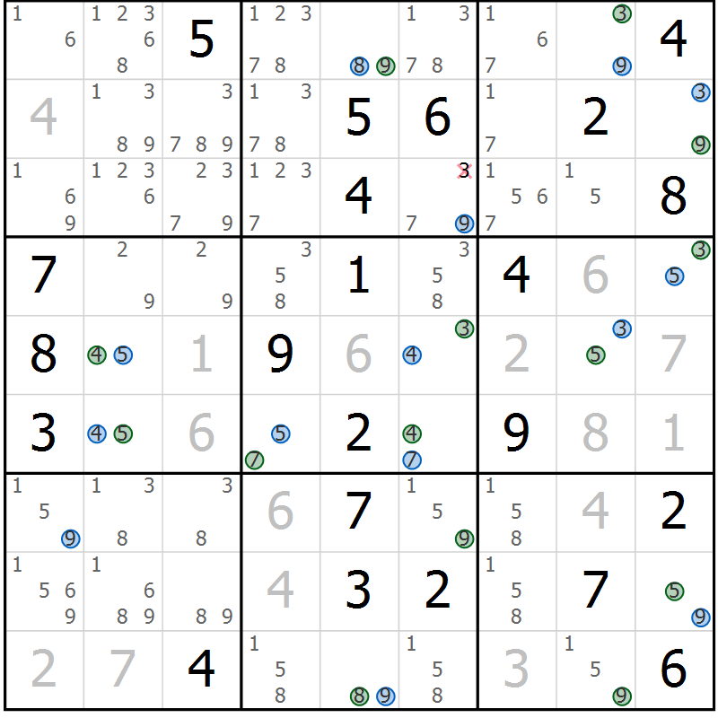 Position des candidats pour la solution de la Gr 12 page 15 du magazine de sudoku Sudoku Suprême n° 036