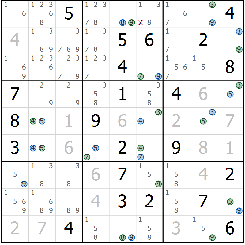 Position des candidats pour la solution de la Gr 12 page 15 du magazine de sudoku Sudoku Suprême n° 036