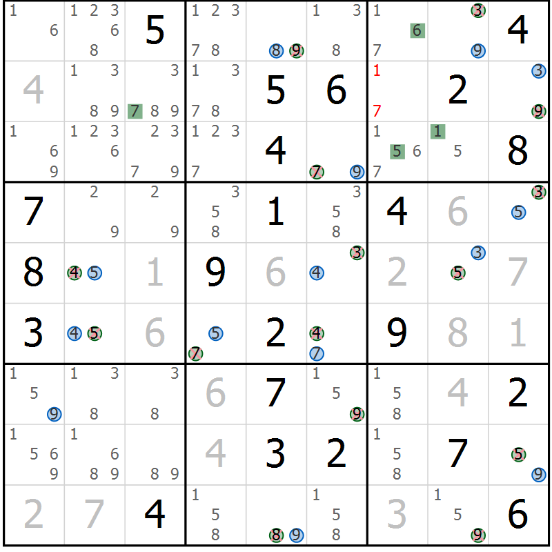 Position des candidats pour la solution de la Gr 12 page 15 du magazine de sudoku Sudoku Suprême n° 036