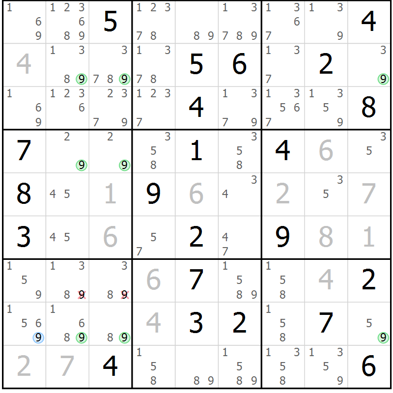 Position des candidats pour la solution de la Gr 12 page 15 du magazine de sudoku Sudoku Suprême n° 036