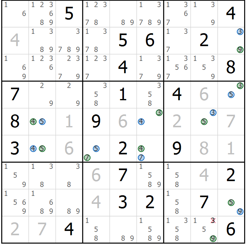 Position des candidats pour la solution de la Gr 12 page 15 du magazine de sudoku Sudoku Suprême n° 036
