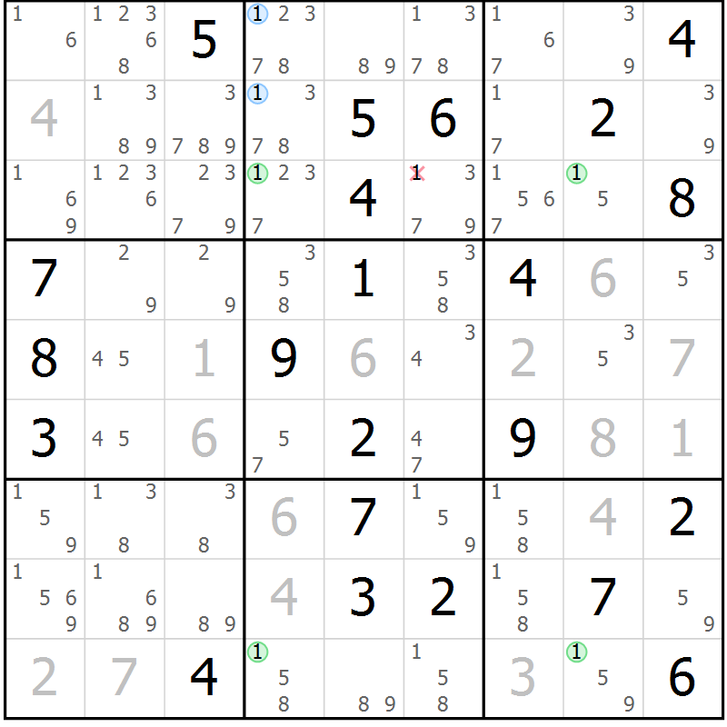 Position des candidats pour la solution de la Gr 12 page 15 du magazine de sudoku Sudoku Suprême n° 036