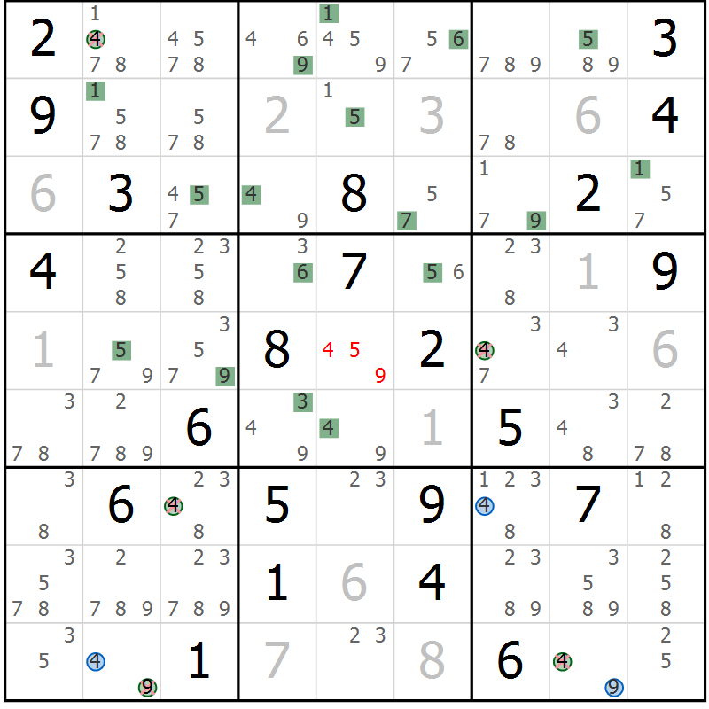 Position des candidats pour la solution de la Gr 13 page 16 du magazine de sudoku Sudoku Suprême n° 036