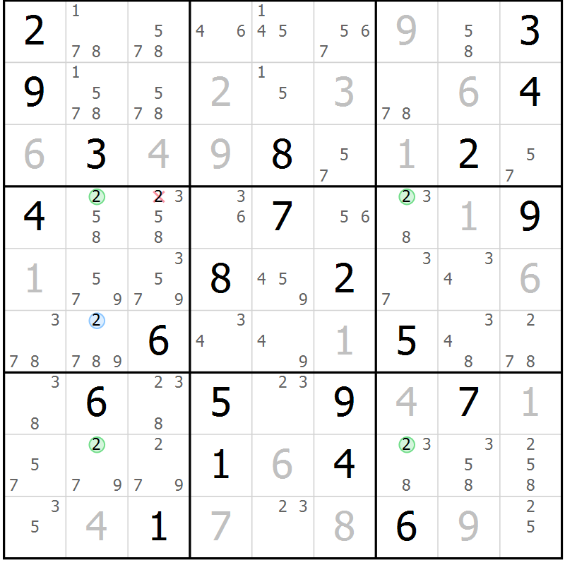 Position des candidats pour la solution de la Gr 13 page 16 du magazine de sudoku Sudoku Suprême n° 036