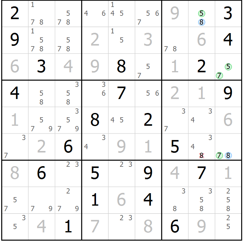 Position des candidats pour la solution de la Gr 13 page 16 du magazine de sudoku Sudoku Suprême n° 036