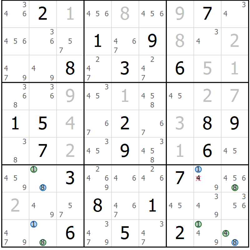 Position des candidats pour la solution de la Gr 14 page 17 du magazine de sudoku Sudoku Suprême n° 036