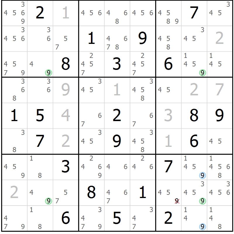 Position des candidats pour la solution de la Gr 14 page 17 du magazine de sudoku Sudoku Suprême n° 036