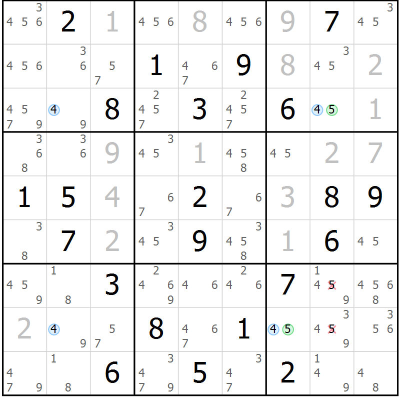 Position des candidats pour la solution de la Gr 14 page 17 du magazine de sudoku Sudoku Suprême n° 036