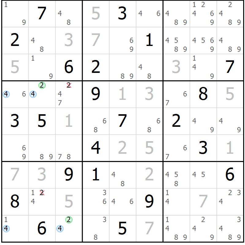 Position des candidats pour la solution de la Gr 15 page 18 du magazine de sudoku Sudoku Suprême n° 036