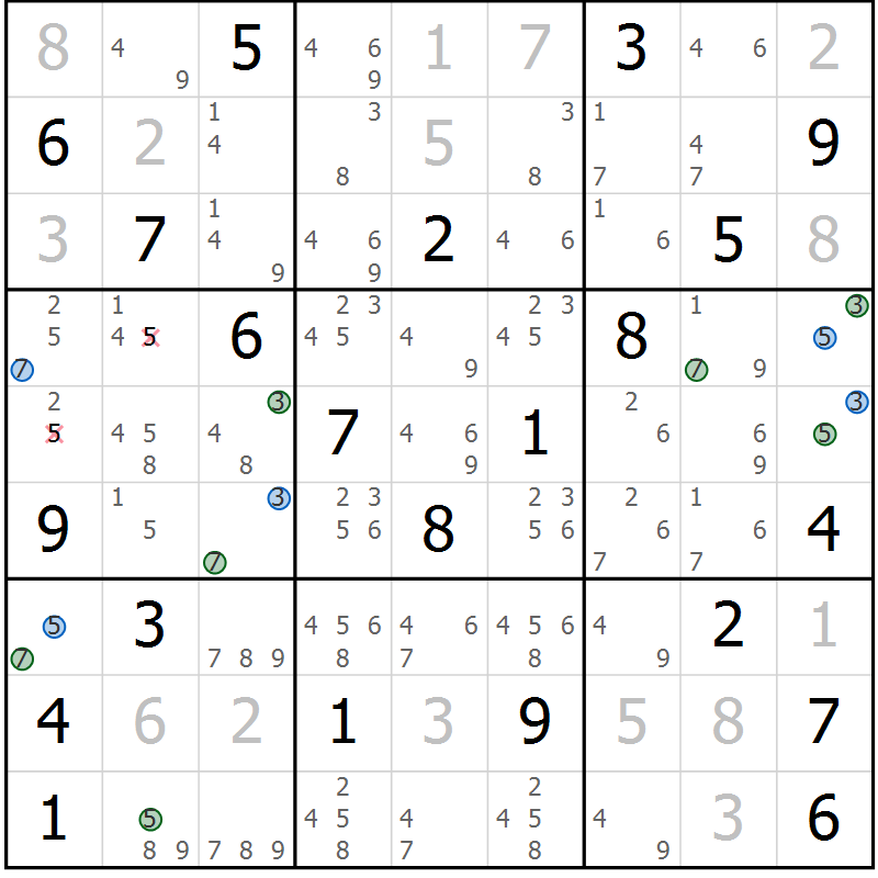 Position des candidats pour la solution de la Gr 16 page 19 du magazine de sudoku Sudoku Suprême n° 036
