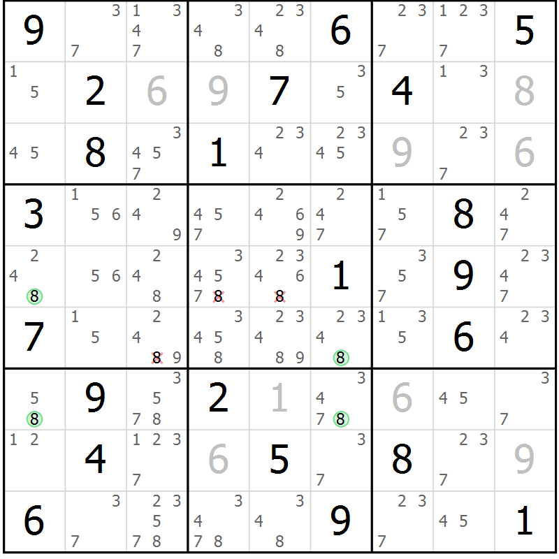 Position des candidats pour la solution de la Gr 17 page 20 du magazine de sudoku Sudoku Suprême n° 036