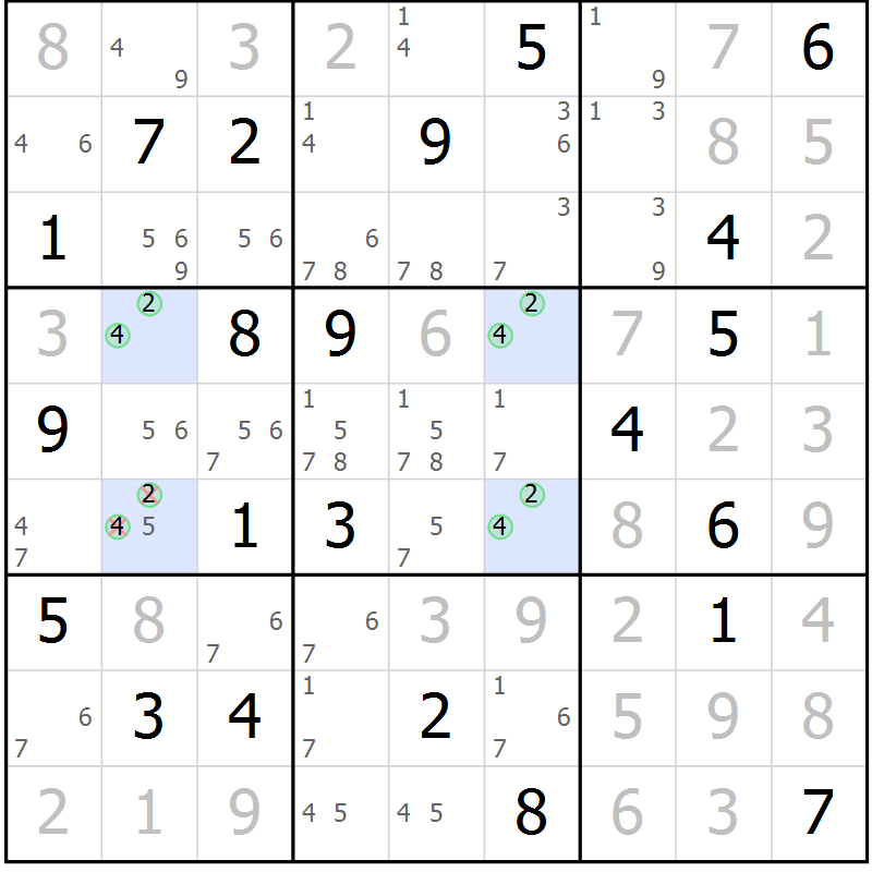 Position des candidats pour la solution de la Gr 18 page 21 du magazine de sudoku Sudoku Suprême n° 036