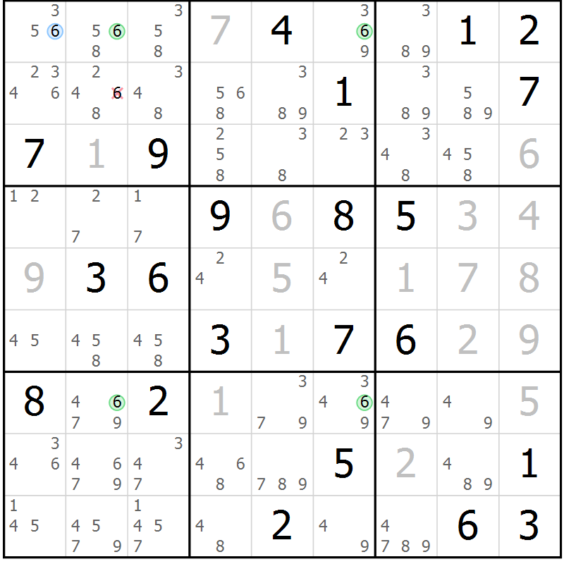 Position des candidats pour la solution de la Gr 19 page 22 du magazine de sudoku Sudoku Suprême n° 036