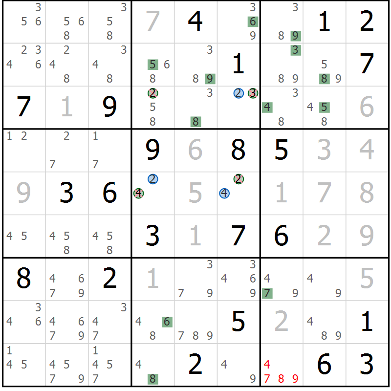 Position des candidats pour la solution de la Gr 19 page 22 du magazine de sudoku Sudoku Suprême n° 036