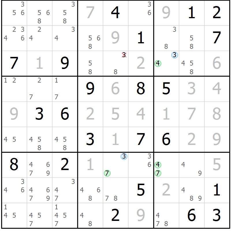Position des candidats pour la solution de la Gr 19 page 22 du magazine de sudoku Sudoku Suprême n° 036