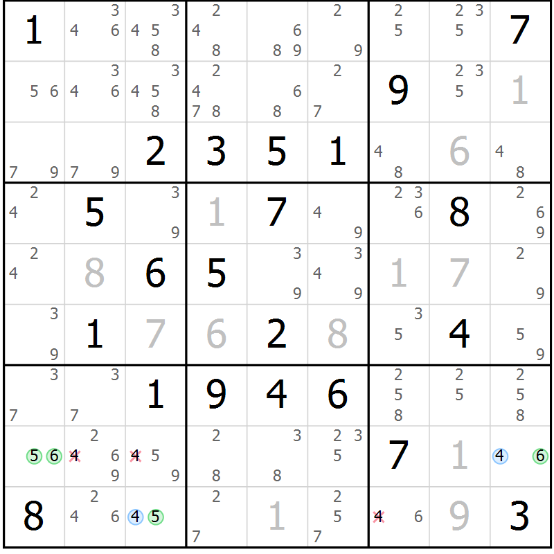 Position des candidats pour la solution de la Gr 2 page 5 du magazine de sudoku Sudoku Suprême n° 036
