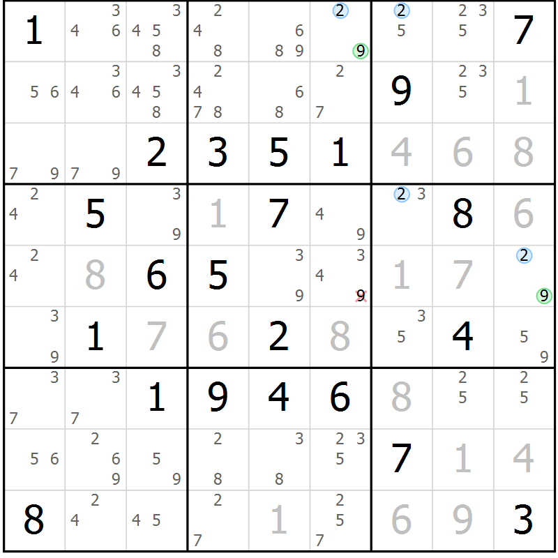 Position des candidats pour la solution de la Gr 2 page 5 du magazine de sudoku Sudoku Suprême n° 036