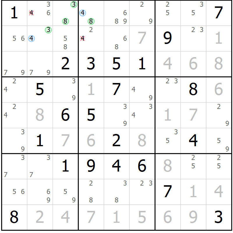 Position des candidats pour la solution de la Gr 2 page 5 du magazine de sudoku Sudoku Suprême n° 036