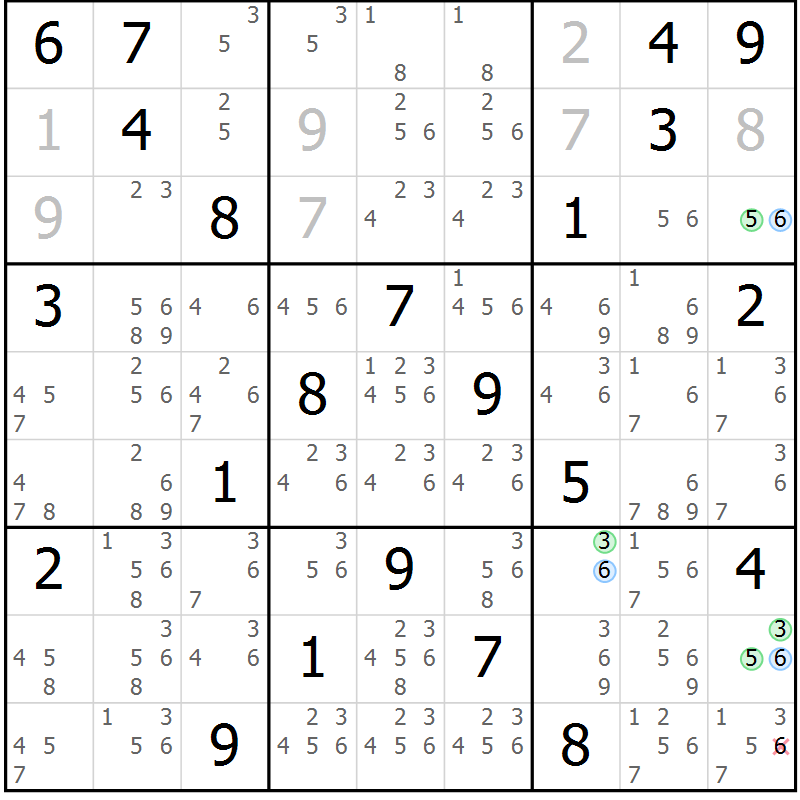 Position des candidats pour la solution de la Gr 20 page 23 du magazine de sudoku Sudoku Suprême n° 036