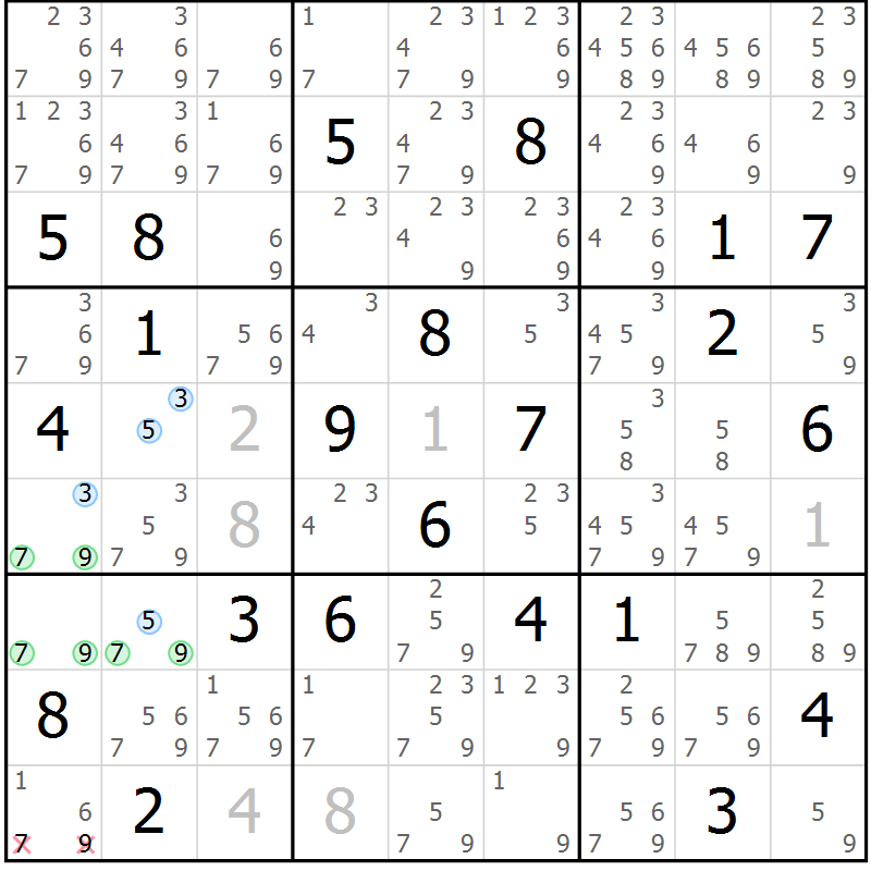 Position des candidats pour la solution de la Gr 21 page 24 du magazine de sudoku Sudoku Suprême n° 036