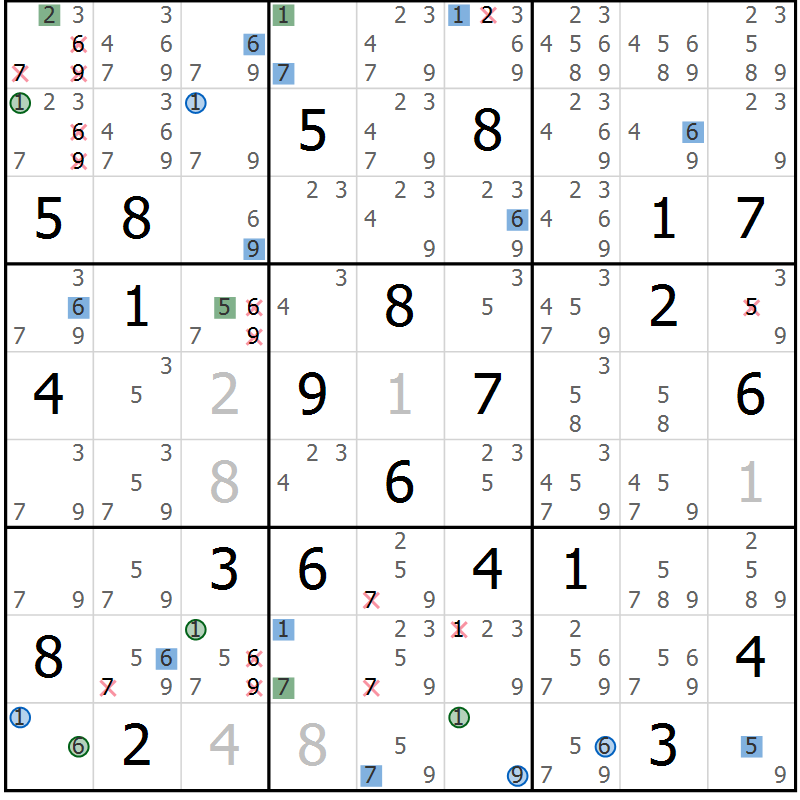 Position des candidats pour la solution de la Gr 21 page 24 du magazine de sudoku Sudoku Suprême n° 036