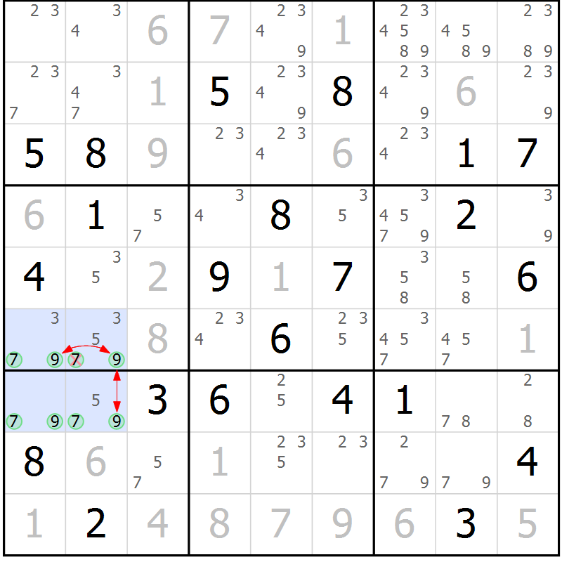 Position des candidats pour la solution de la Gr 21 page 24 du magazine de sudoku Sudoku Suprême n° 036