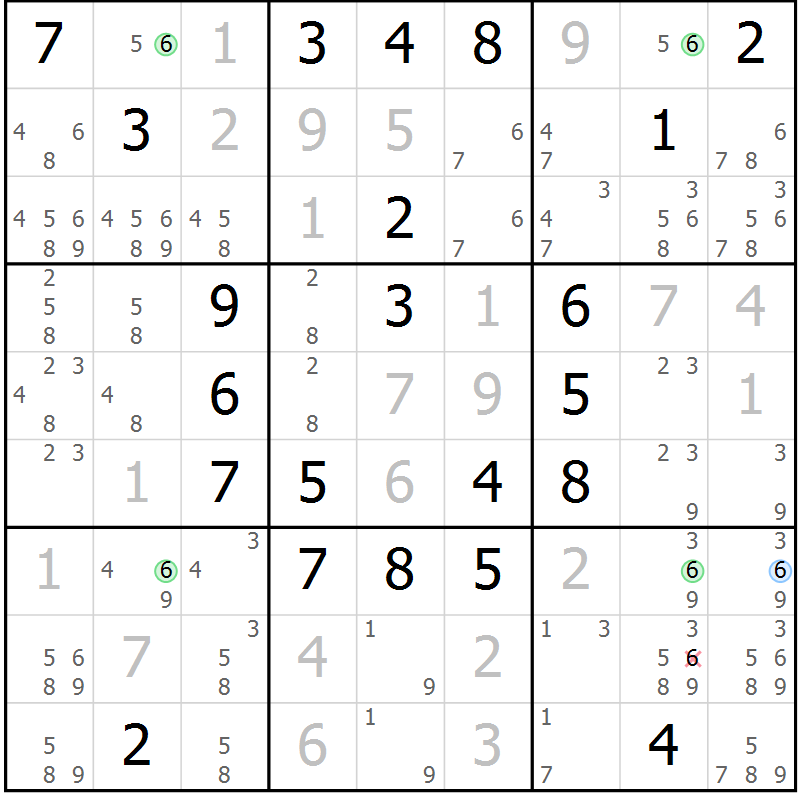 Position des candidats pour la solution de la Gr 23 page 26 du magazine de sudoku Sudoku Suprême n° 036
