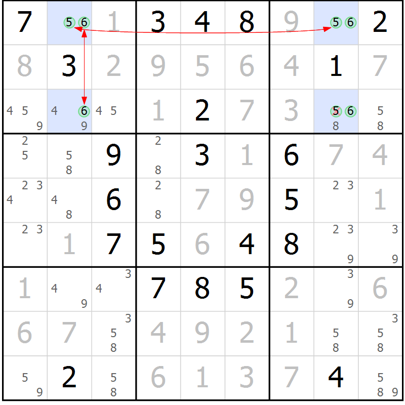 Position des candidats pour la solution de la Gr 23 page 26 du magazine de sudoku Sudoku Suprême n° 036