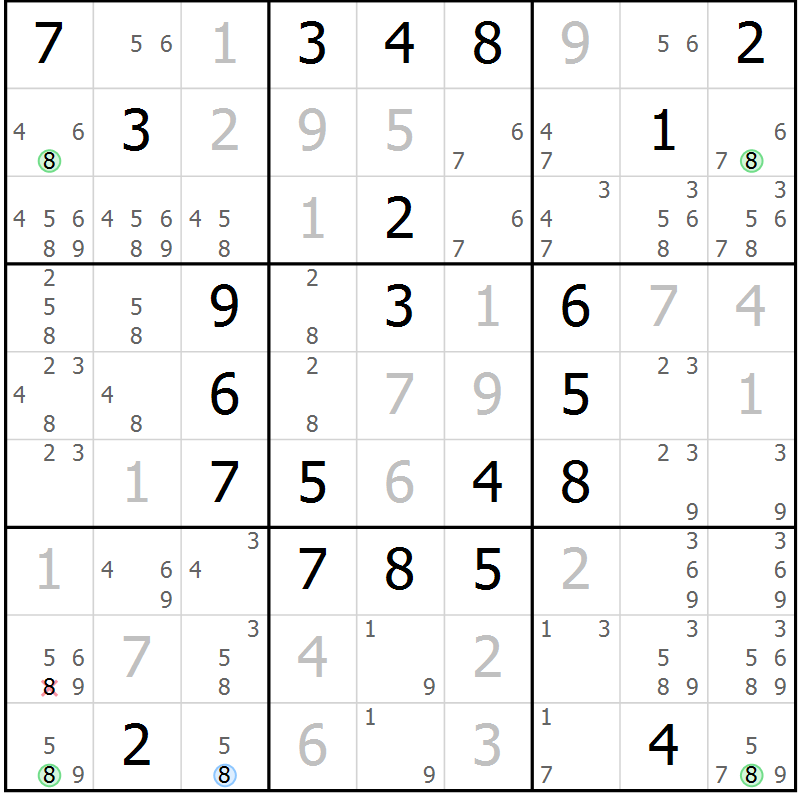 Position des candidats pour la solution de la Gr 23 page 26 du magazine de sudoku Sudoku Suprême n° 036